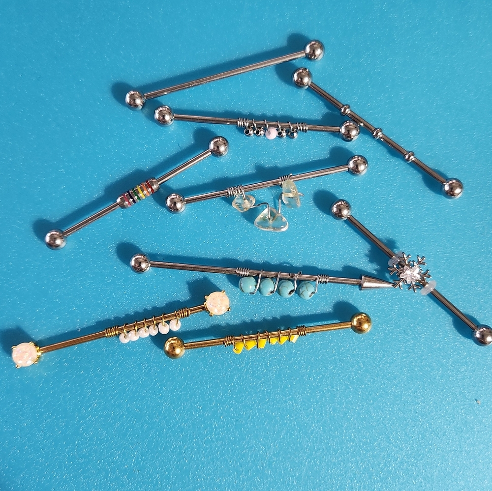 9 Piece Set Silver and Gold Industrial Barbells
